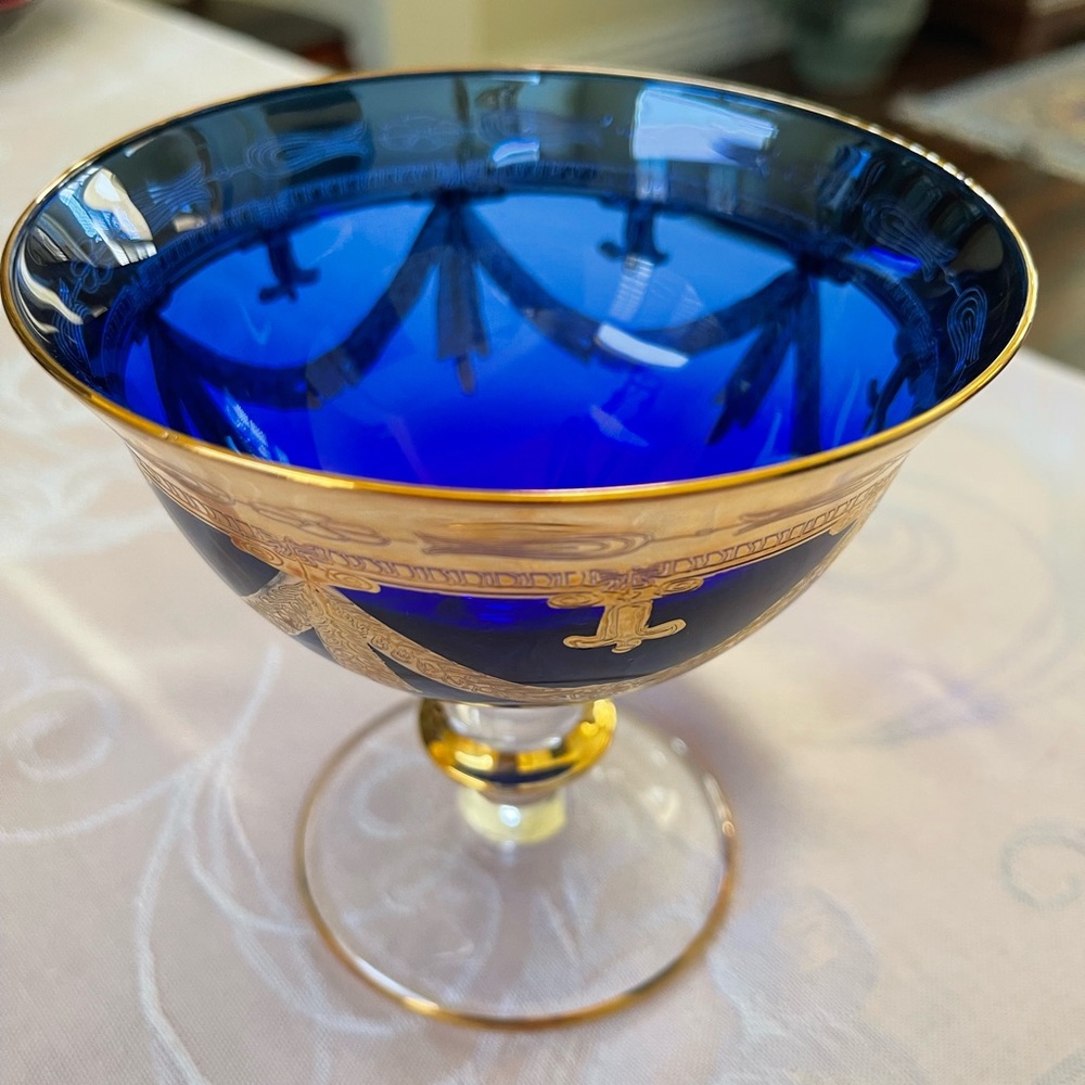 Cobalt Blue Glass Compote with Gold Gilding